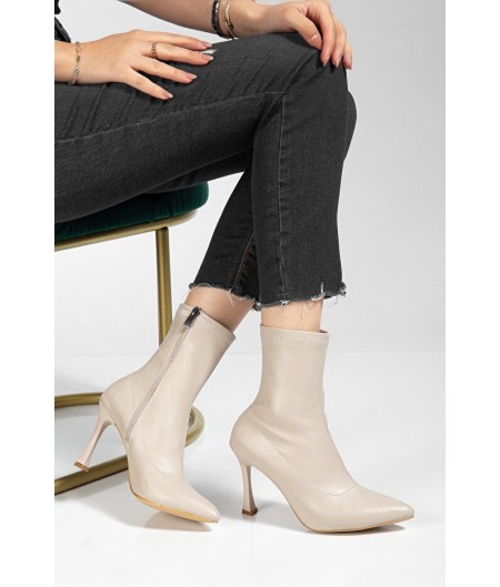 Orjen Bej Cilt Streç Topuklu Bot Orjen Bej Cilt Streç Topuklu Bot