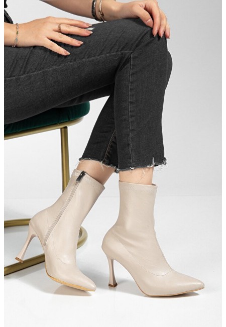Orjen Bej Cilt Streç Topuklu Bot