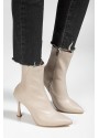 Orjen Bej Cilt Streç Topuklu Bot Orjen Bej Cilt Streç Topuklu Bot