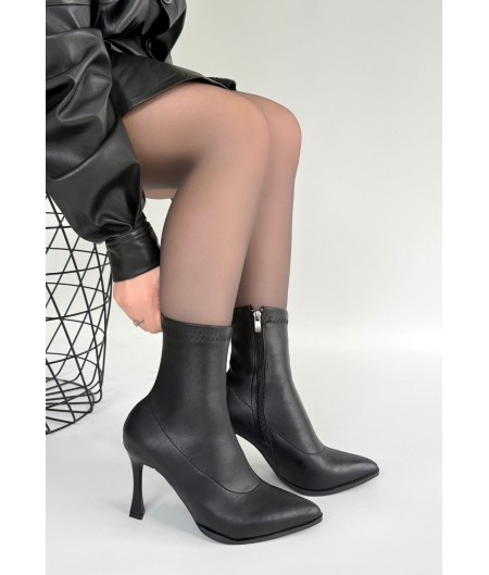 Orjen Siyah Cilt Streç Topuklu Bot Orjen Siyah Cilt Streç Topuklu Bot