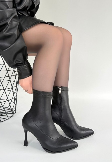 Orjen Siyah Cilt Streç Topuklu Bot