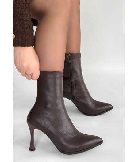 Orjen Kahverengi Cilt Streç Topuklu Bot Orjen Kahverengi Cilt Streç Topuklu Bot