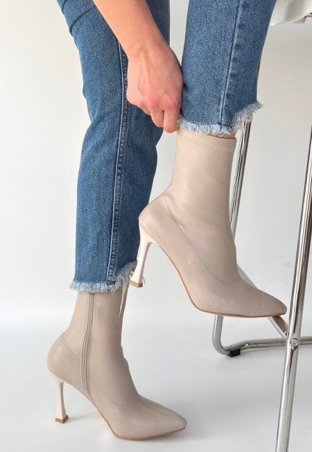 Orjen Bej Cilt Streç Topuklu Bot