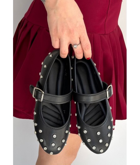 Ritta Siyah Cilt Kemerli Babet Ayakkabı