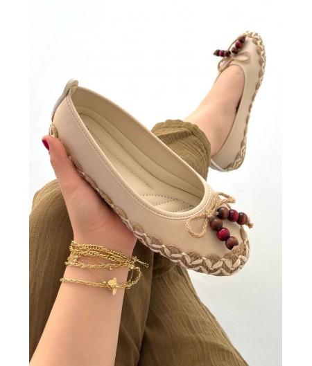 Ilwe Bej Cilt Babet Ayakkabı Ilwe Bej Cilt Babet Ayakkabı