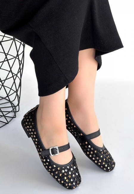 Moden Siyah Süet Babet Ayakkabı