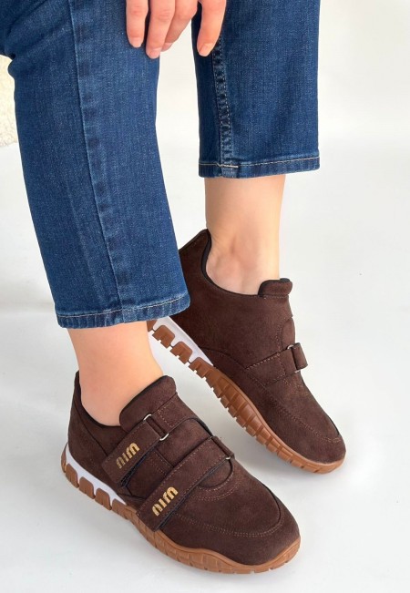 Tunga Kahverengi Süet Cırt Cırtlı Spor Ayakkabı