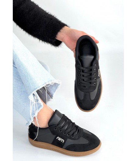 Lunga Siyah Cilt Bağcıklı Spor Ayakkabı