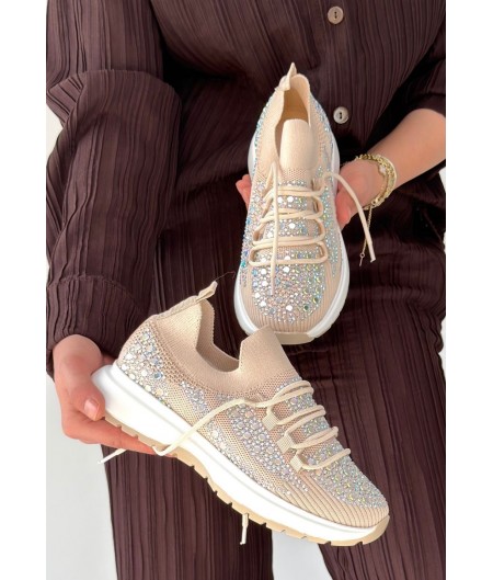 Ceas Bej Triko Bağcıklı Spor Ayakkabı