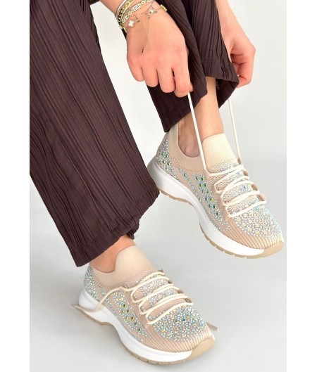 Ceas Bej Triko Bağcıklı Spor Ayakkabı