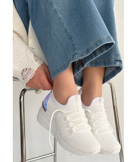 Weor Beyaz Triko Bağcıklı Spor Ayakkabı