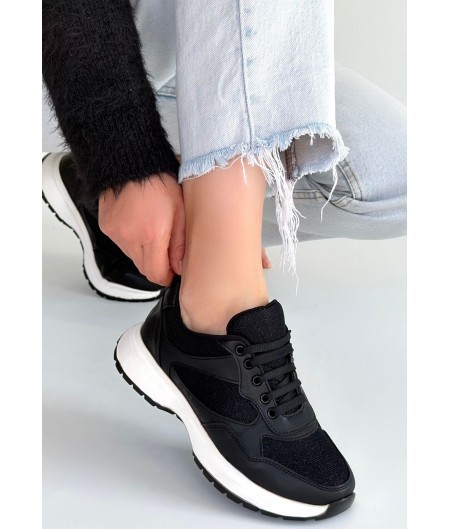 Slar Siyah Cilt Simli Bağcıklı Spor Ayakkabı