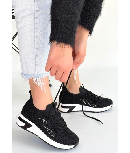 Belan Siyah Triko Bağcıklı Spor Ayakkabı