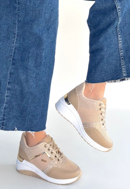 Geja Bej Cilt Bağcıklı Spor Ayakkabı