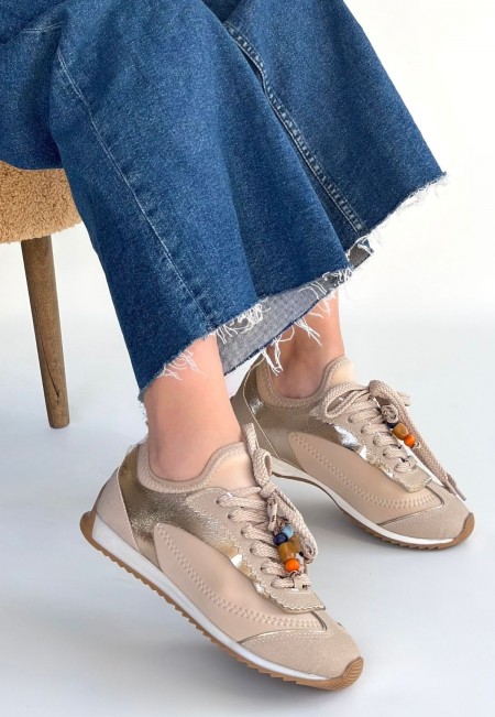 Riaf Bej Cilt Bağcıklı Spor Ayakkabı