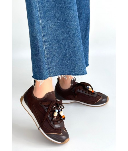 Riaf Kahverengi Cilt Bağcıklı Spor Ayakkabı