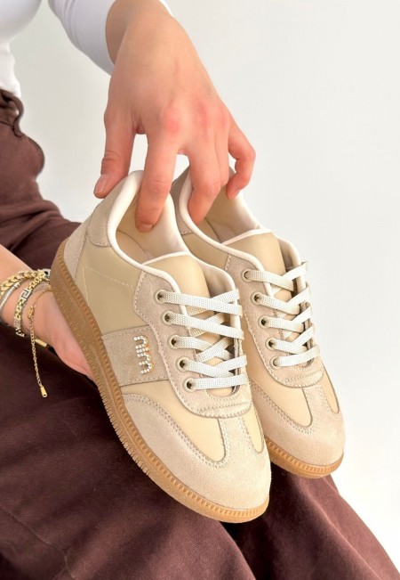 Lunga Bej Cilt Bağcıklı Spor Ayakkabı