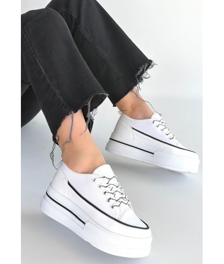 Dalen Beyaz Keten Bağcıklı Spor Ayakkabı