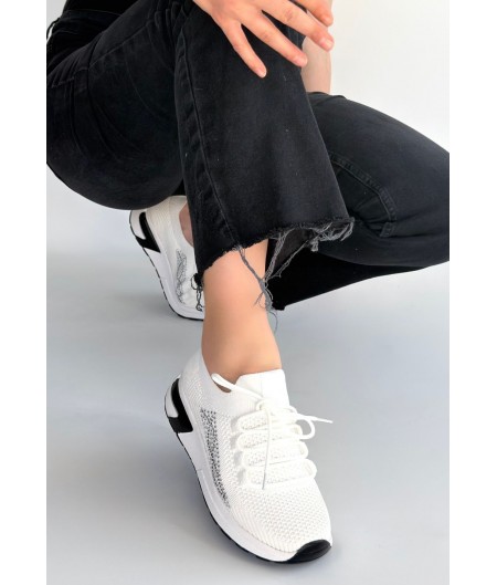 Belan Beyaz Triko Bağcıklı Spor Ayakkabı