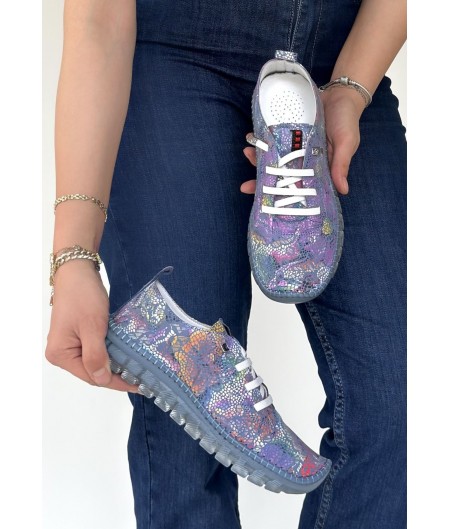 Jiten Mor Desenli Deri Bağcıklı Spor Ayakkabı Jiten Mor Desenli Deri Bağcıklı Spor Ayakkabı