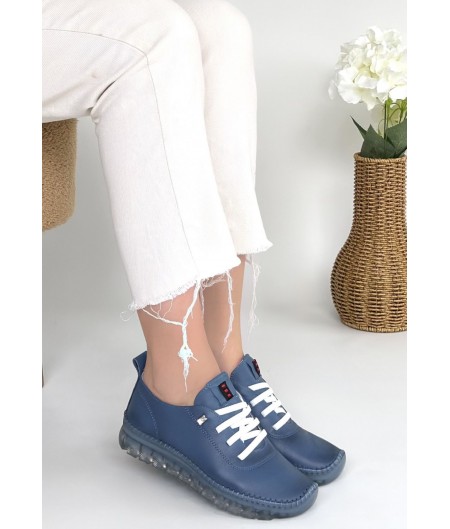 Jiten Mavi Deri Bağcıklı Spor Ayakkabı