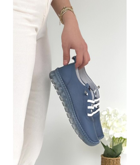 Jiten Mavi Deri Bağcıklı Spor Ayakkabı Jiten Mavi Deri Bağcıklı Spor Ayakkabı