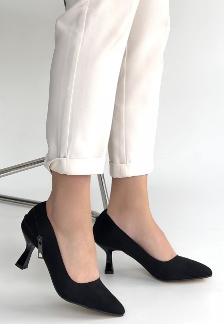 Jedi Siyah Süet Topuklu Ayakkabı