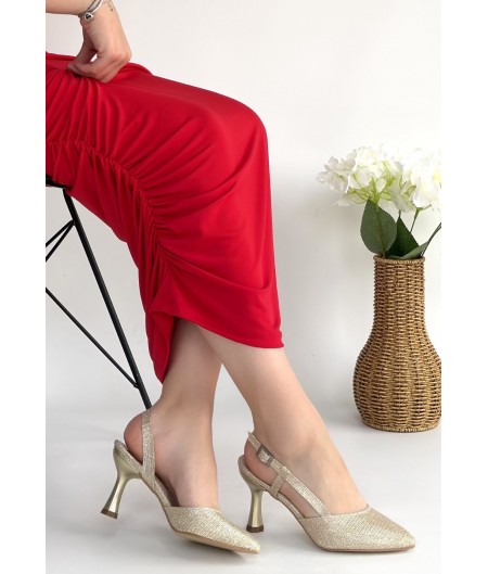 Minde Gold Cilt Simli Topuklu Ayakkabı Minde Gold Cilt Simli Topuklu Ayakkabı