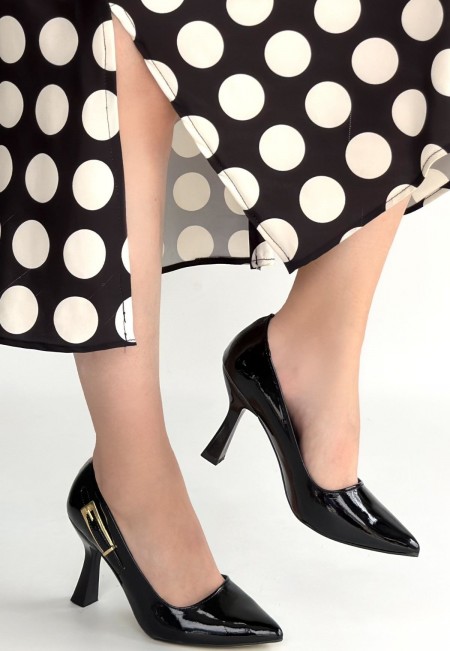 Cerin Siyah Rugan Topuklu Ayakkabı