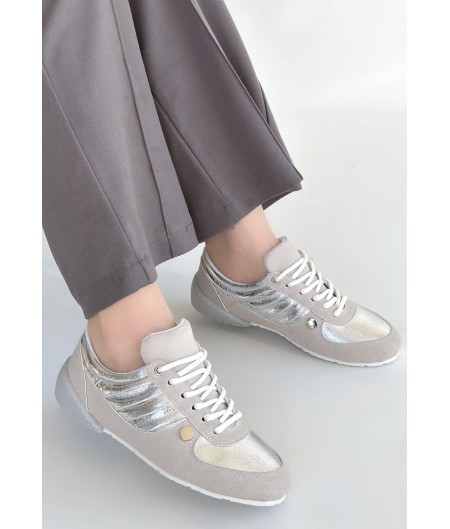 Jawen Gri Nubuk Gümüş Detaylı Spor Ayakkabı