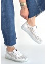 Otja Beyaz Deri Lazerli Bağcıklı Spor Ayakkabı