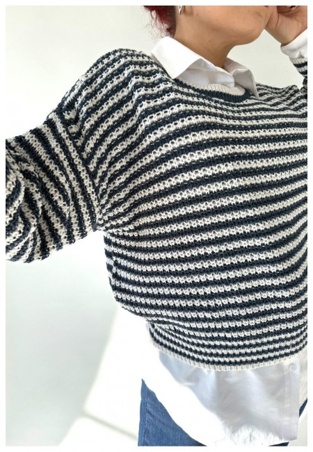 Zava Beyaz Mavi Çizgili Kazak