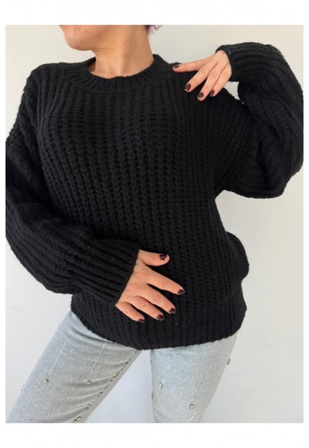 Orna Siyah Örgülü Kazak