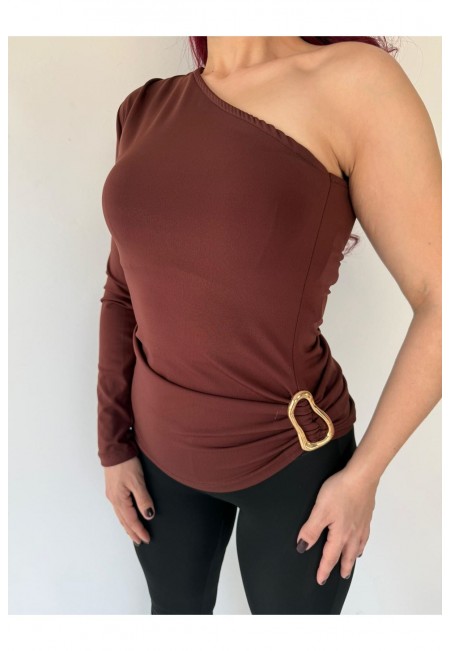 Opya Kahverengi Tek Kollu Bluz