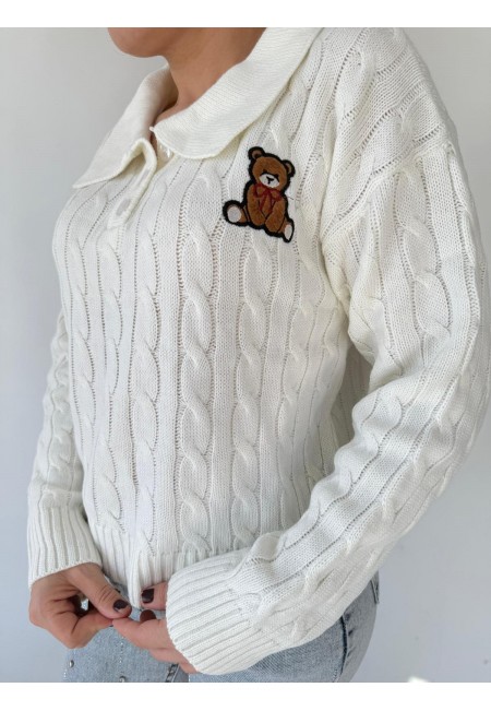 Lovvel Beyaz Ayıcıklı Triko Kazak