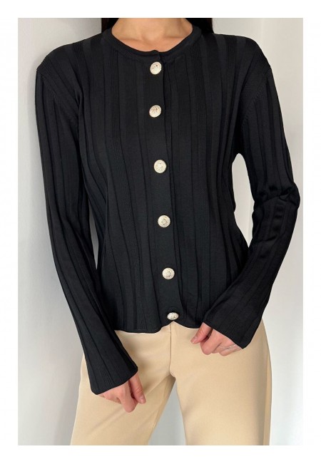 Galy Siyah Örgülü Düğmeli Ceket