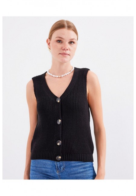 Morfo Siyah Örgülü Yelek