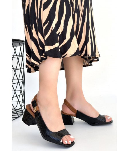 Alessi Siyah Rugan Topuklu Ayakkabı