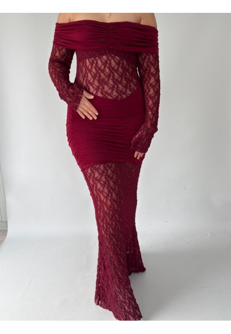 Isso Bordo Dantelli Boydan Elbise