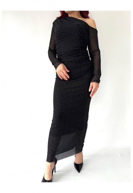 Onser Siyah Taşlı Boydan Elbise