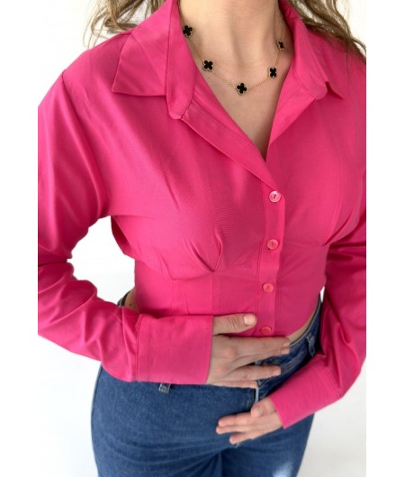 Ponji Pembe Arkadan Bağcıklı Yarım Gömlek