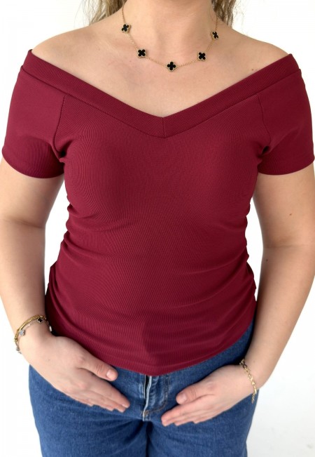 Slyd Bordo Kısa Kollu Tişört