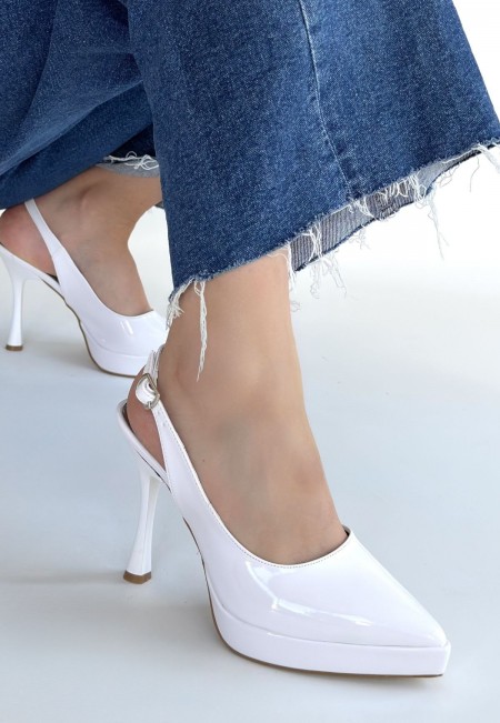 Arim Beyaz Rugan Platform Topuk Ayakkabı