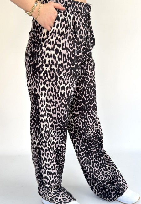 Gijja Leopar Beli Lastikli Bol Paça Pantolon
