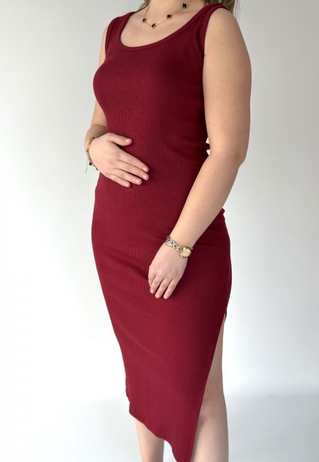 Diore Bordo Yırtmaçlı Elbise