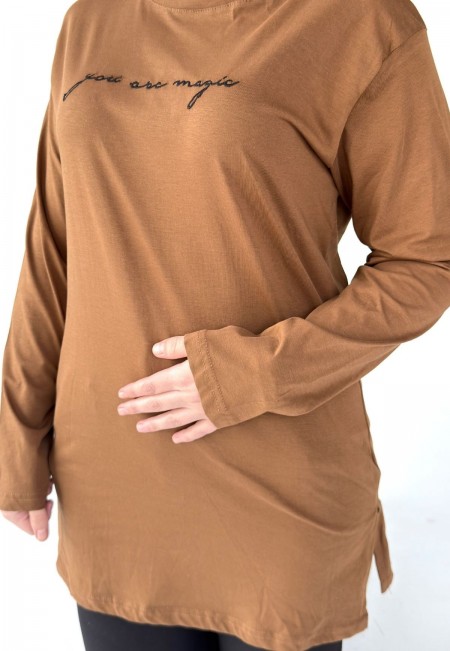 Hetta Kahverengi Uzun Kollu Tişört