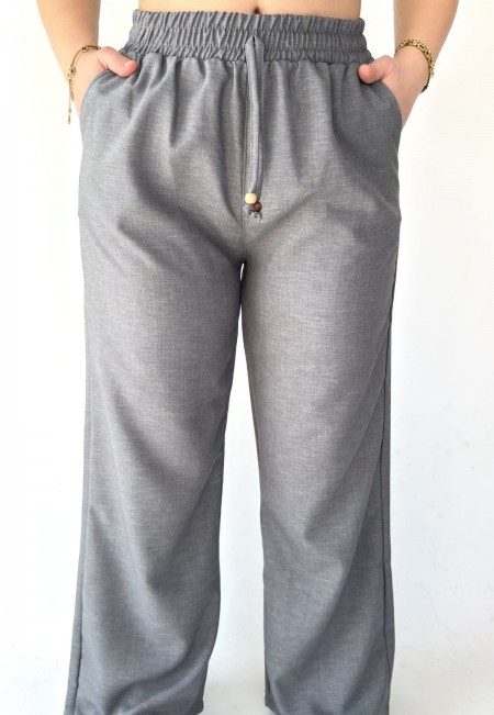 Tijja Gri Lastikli Bol Paça Pantolon