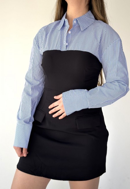 Neor Siyah Mavi Gömlek Elbise