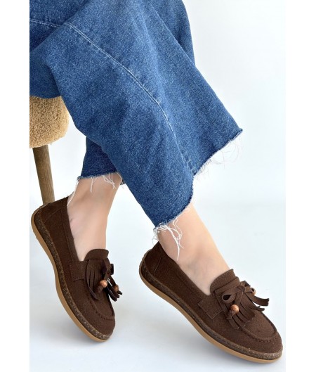 Boriy Kahverengi Deri Tozu Süet Babet Ayakkabı