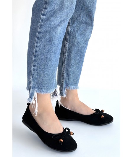 Cear Siyah Deri Tozu Süet Babet Ayakkabı Cear Siyah Deri Tozu Süet Babet Ayakkabı